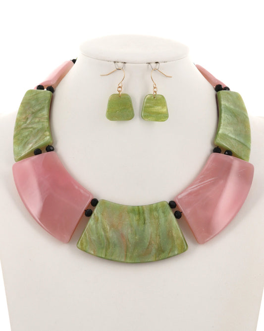 1908 Pink and Green Statement Necklace/earring Set
