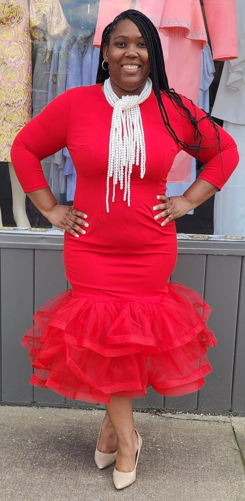 Three Quarter Sleeved Trumpet Fit Dress