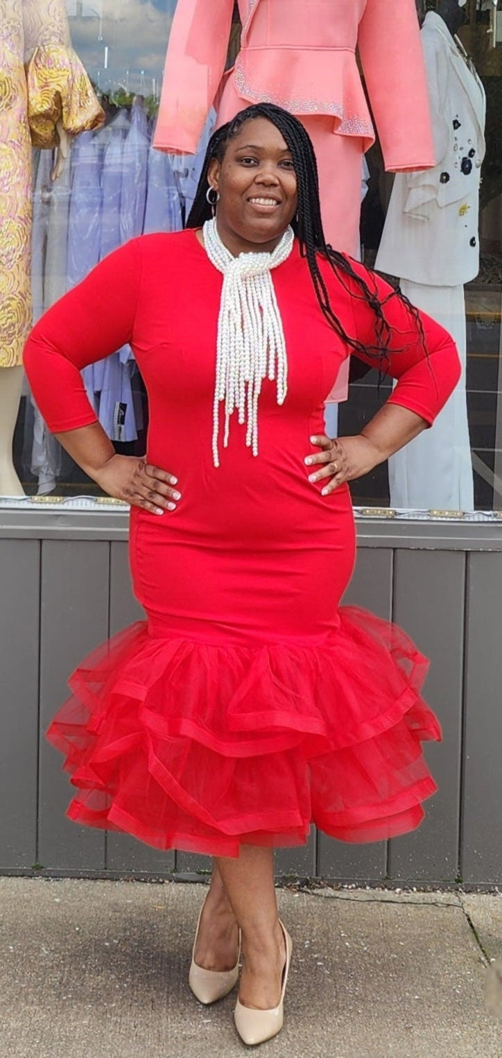 Three Quarter Sleeved Trumpet Fit Dress