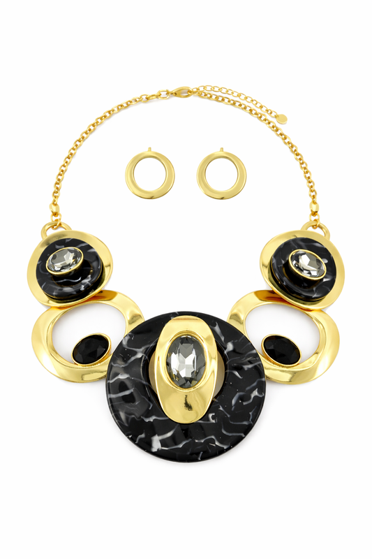 Black & Gold Statement Necklace & Earring Set