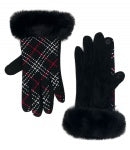 Black & Red Plaid Touchscreen Gloves with Faux Fur Trim