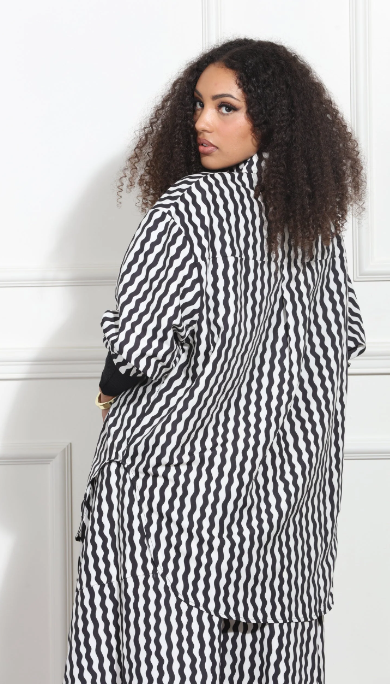 Black and Ivory Geo Print Two-Piece Skirt Set