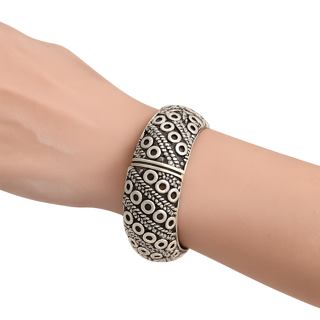 Black and Chrome Textured Statement Bangle