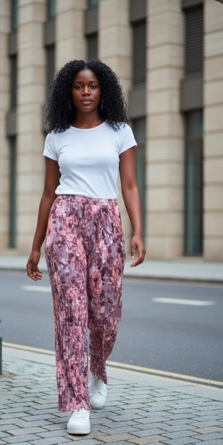 Blush Rose Pleated Palazzo Pants