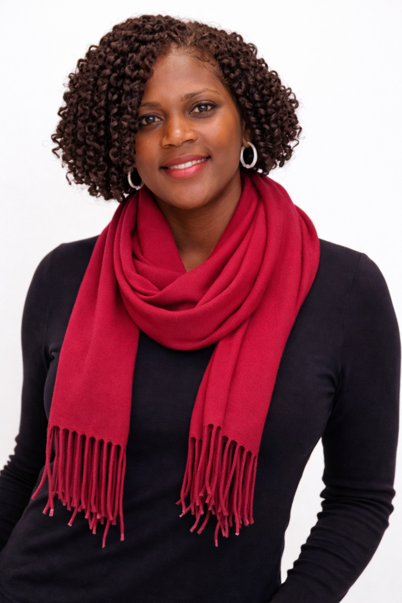 Classic Crimson Red Fringe Scarf