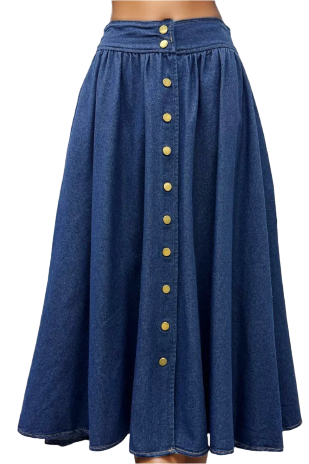 Denim Flared Skirt with Pockets & Button Down Front