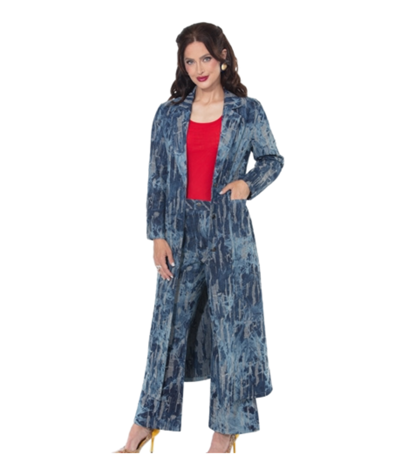 Donna Vinci Denim 2-Piece Duster & Palazzo Pant Set