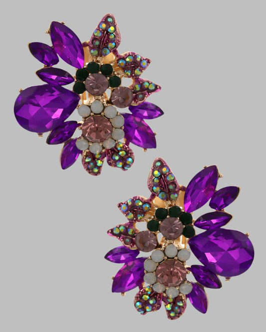 Floral Multi-color Glass Stone Earring Set