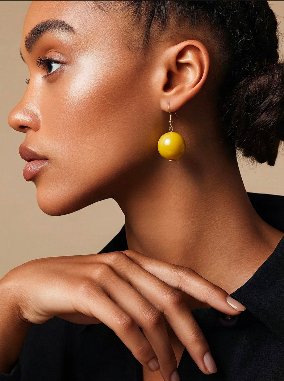 Glossy Mustard Yellow Bead Drop Earrings