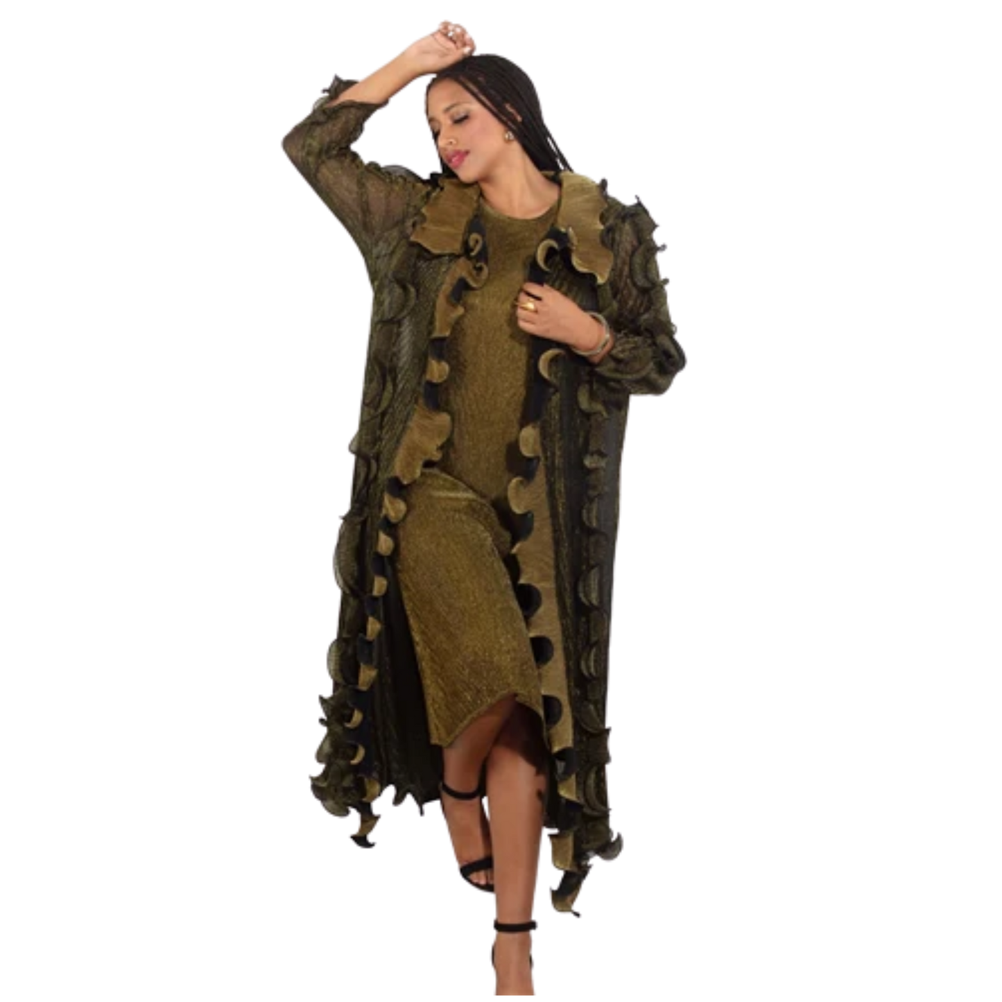 Gold & Black 2-Piece Dress and Duster Set