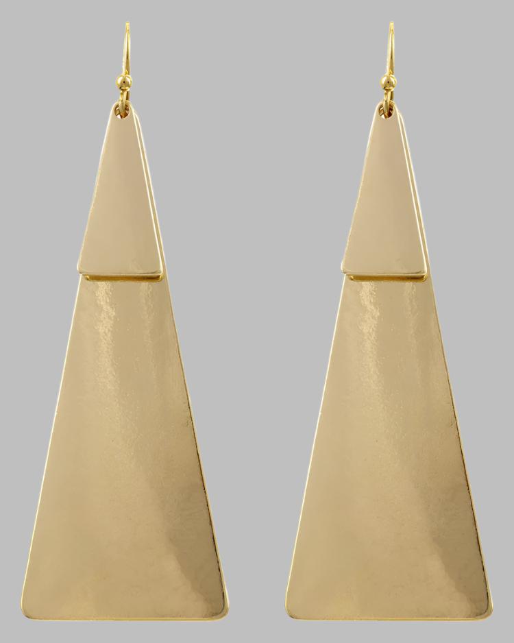 Gold Double Layer Pyramid Dangle Earrings