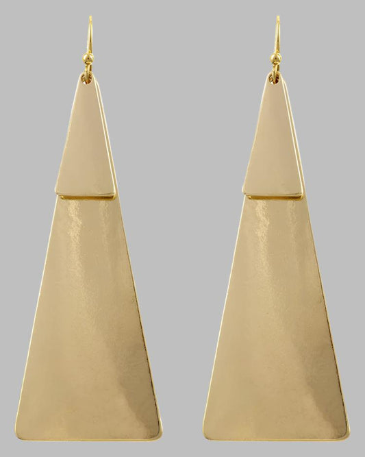 Gold Double Layer Pyramid Dangle Earrings