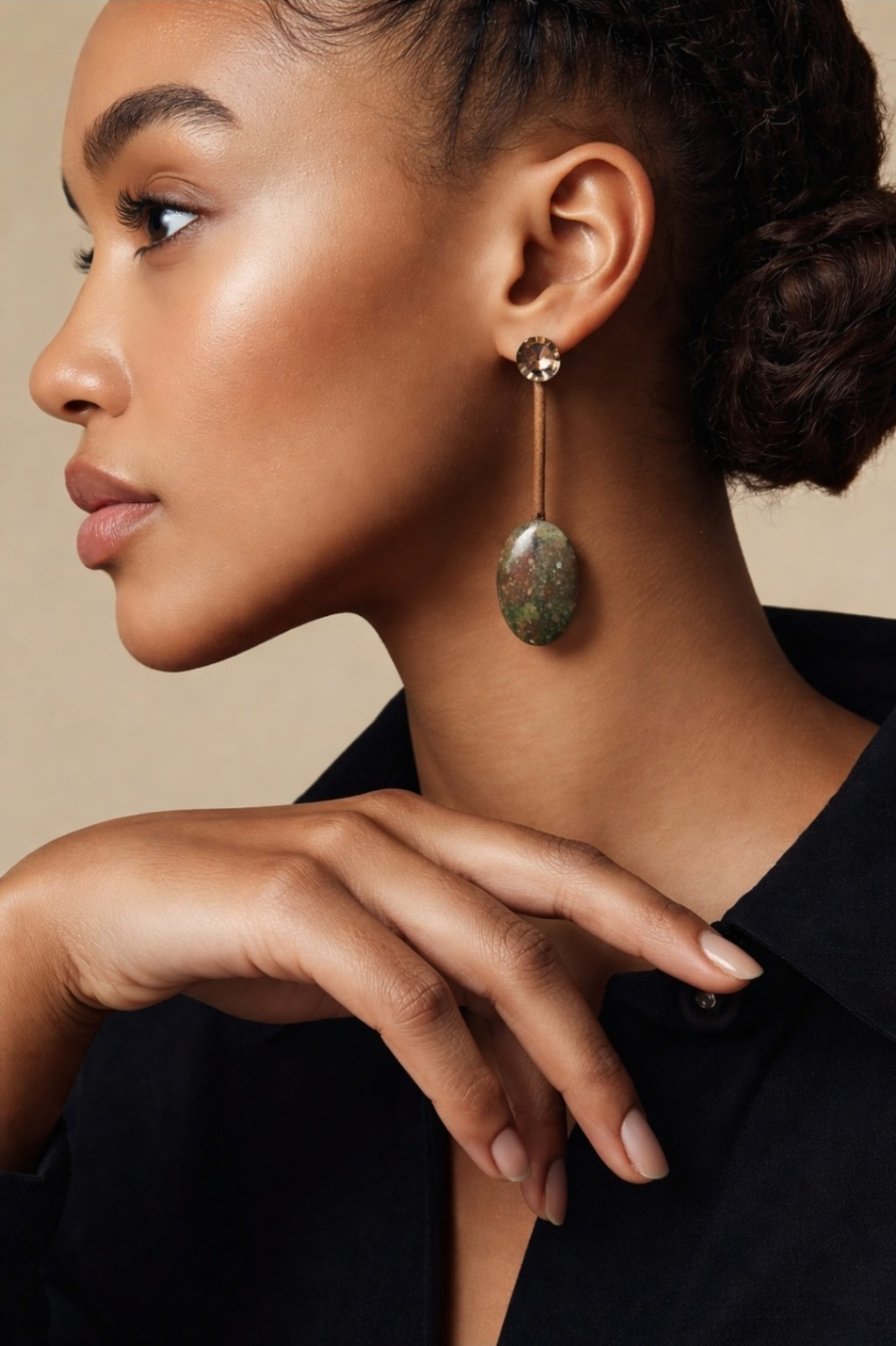 Green, Blue & Black Natural Stone Drop Earrings