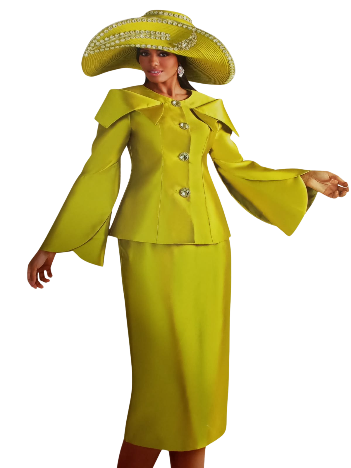 Green Suit with rhinestone buttons and bell sleeves