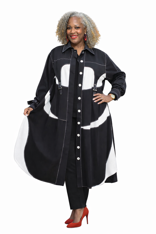 Black And White Contrast Statement Duster Coat Plus Size