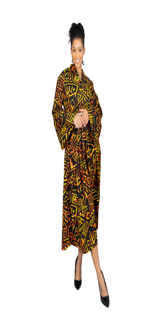 Multi-Color African Print Maxi Dress with bell shape sleeves