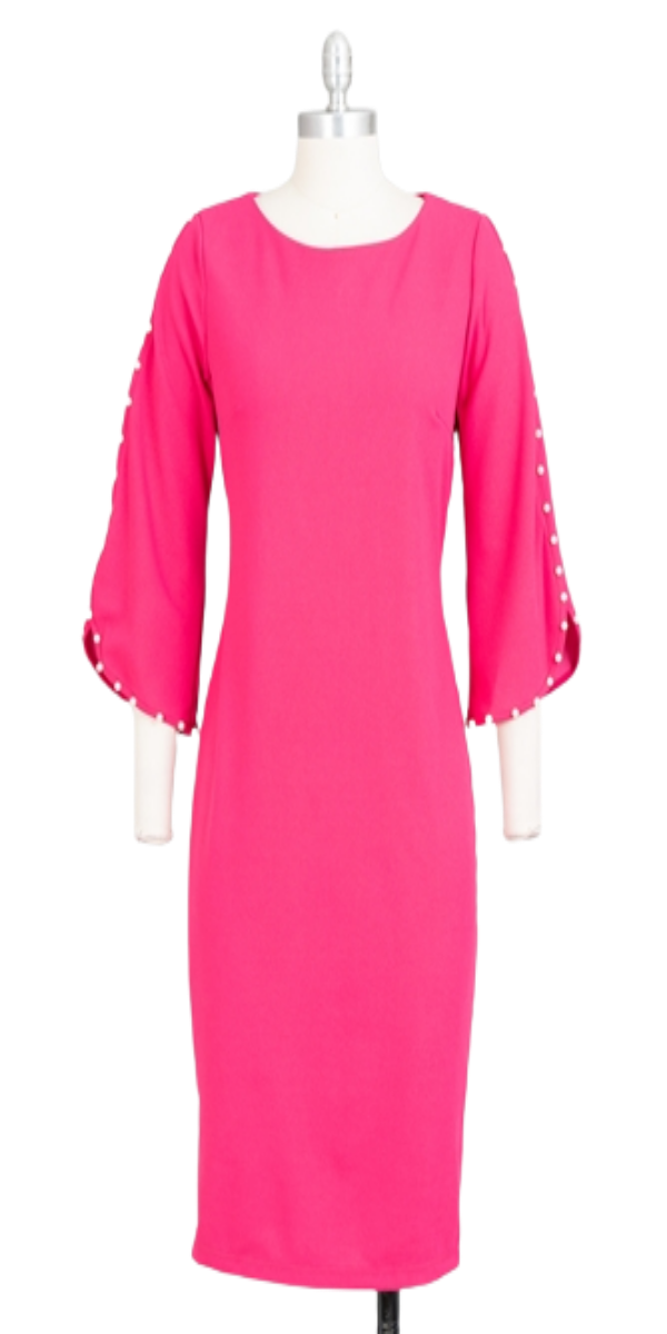 Pink Scuba Crepe Dress With Pear Details