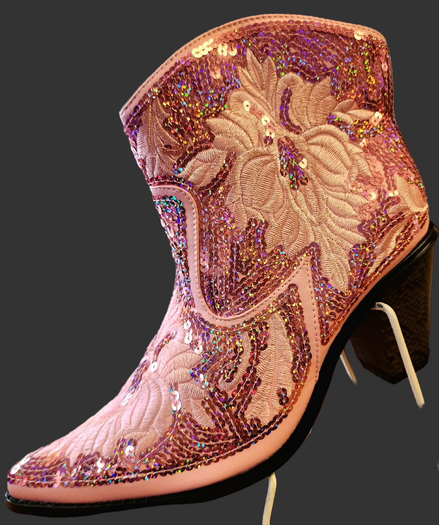 Pink Sequin Embroidered Bling Western boots with zipper closure