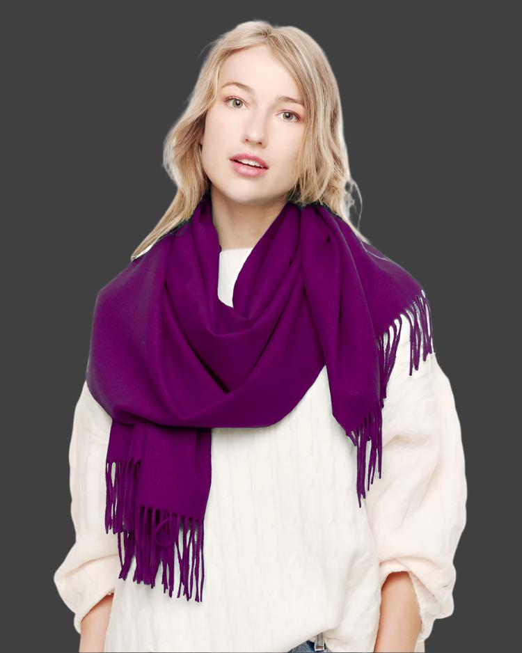 Purple Solid Super Soft Cashmere feel Oblong Scarf with fringe
