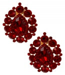 Ruby Red Glass Stone Teardrop Oval Stud Earrings