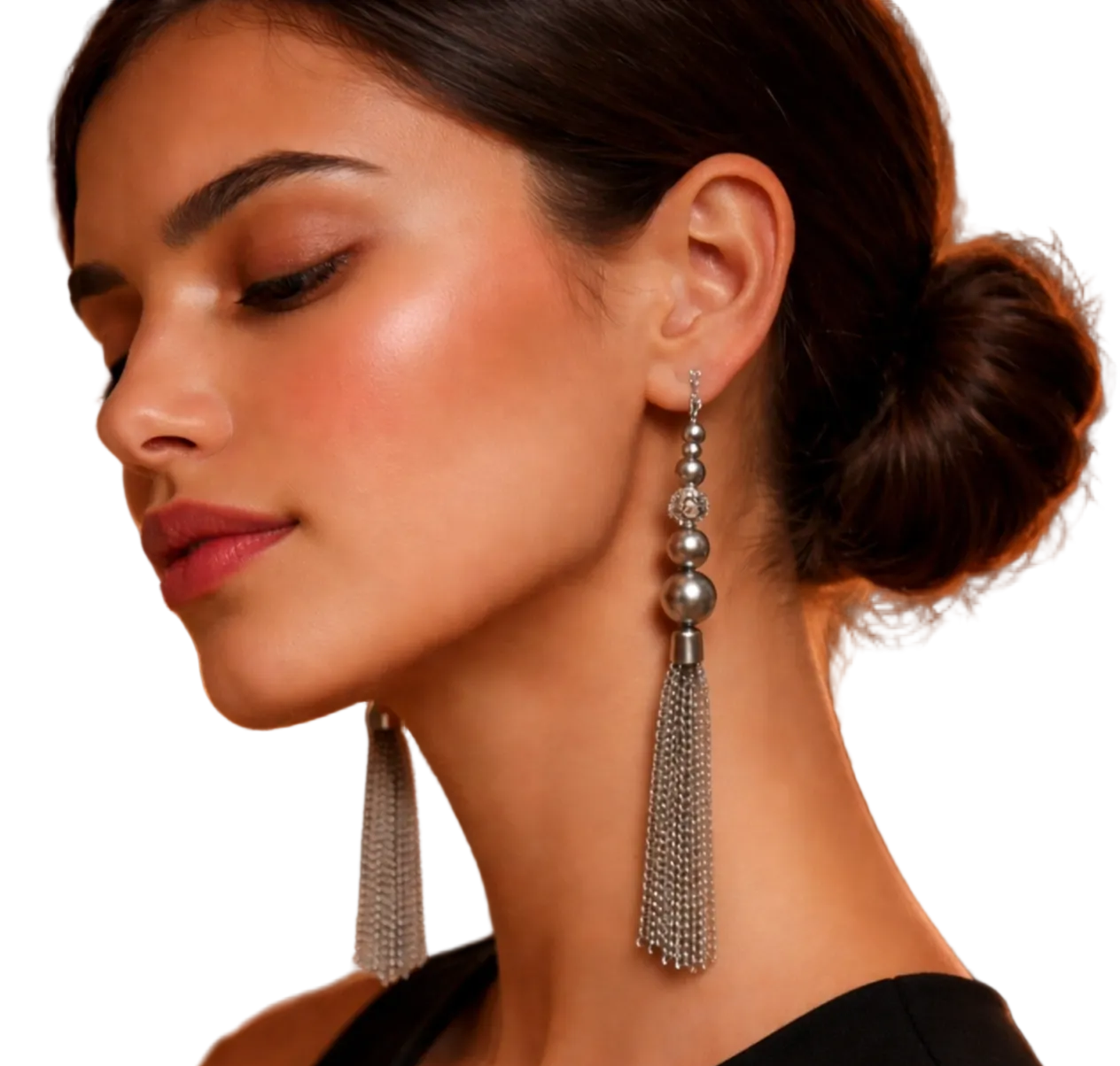 Silver & Rhinestone Luxe Tassel Drop Earrings
