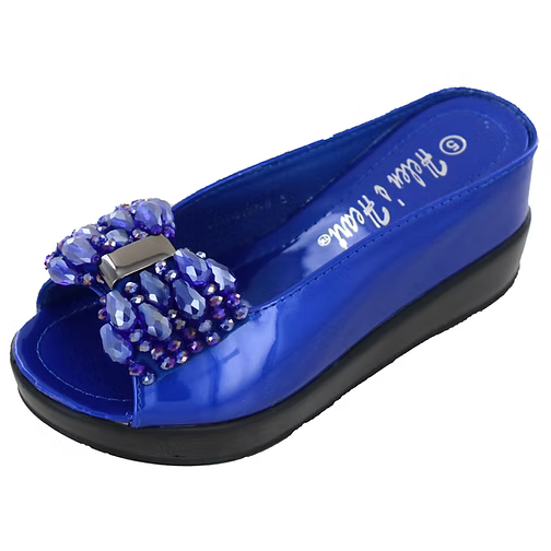 Royal Blue Blossom Embellished Comfort Slide