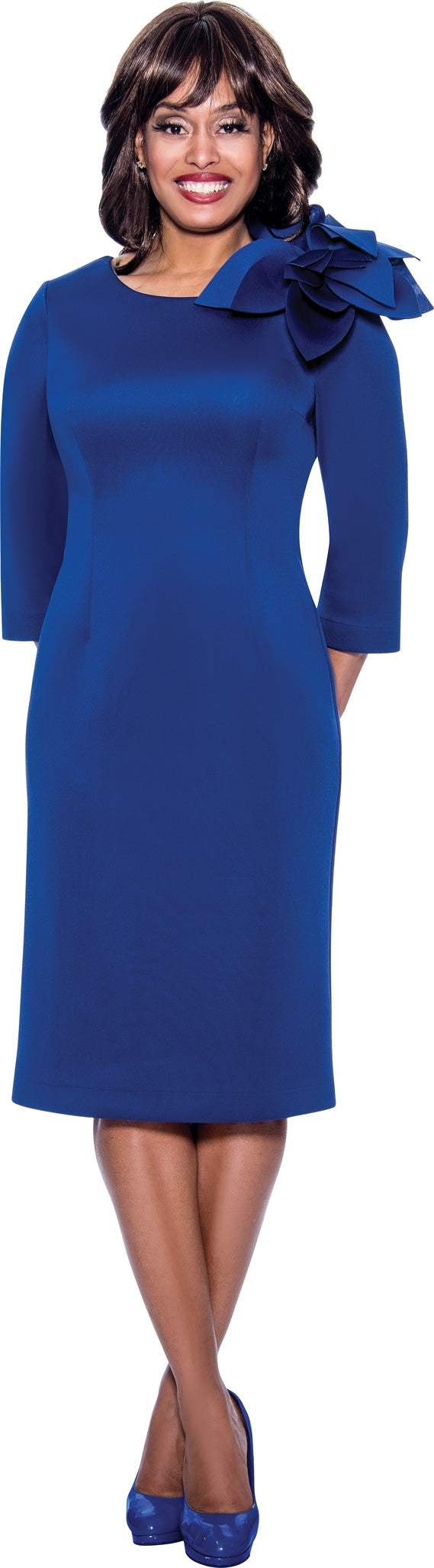 Royal Blue Scuba dress with flower on shoulder