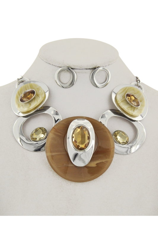 Tan & Cream Graduating Necklace & Earring Set