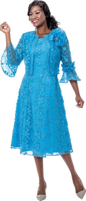 Turquoise Lace Jacket Dress – 2-Piece Elegance with Feminine Flair