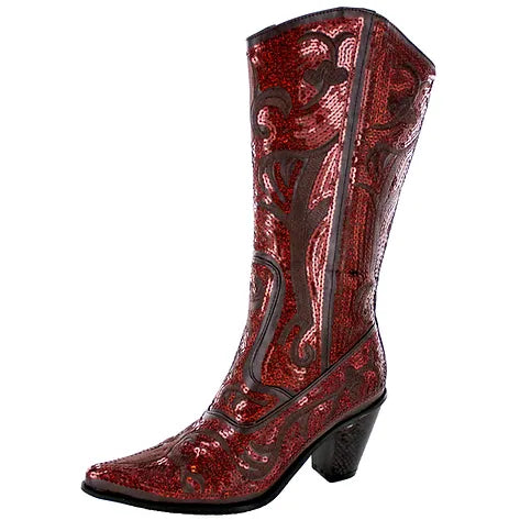 Tall brown sequin embroidered boots with zipper