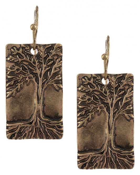 Tree of Life Gold Brandished metal Dangle Earring set