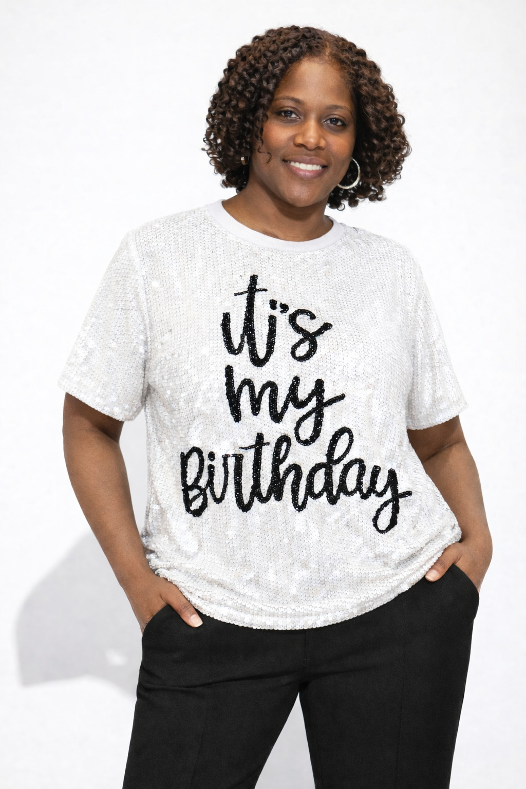 “It’s My Birthday” White Sequin Birthday Shirt