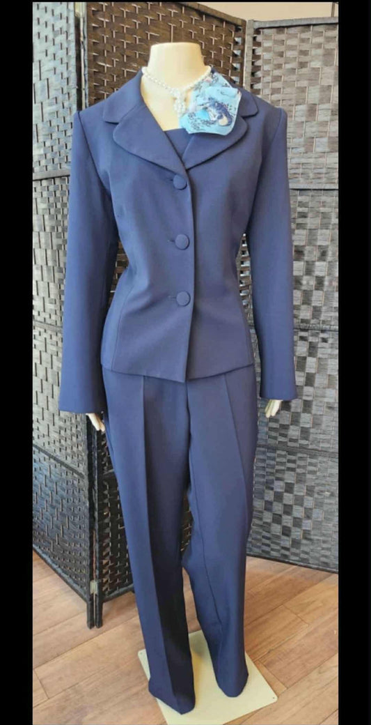 Navy 3-Piece Pant Suit with Dickie Front – Tailored Elegance for Every Occasion