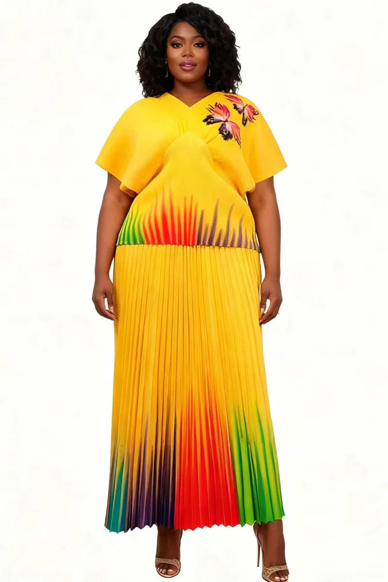 Sunburst Pleated Skirt Set – Women's Artistic Two-Piece Statement Outfit