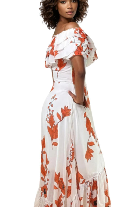 Floral Romance Off-Shoulder Ruffle Maxi Dress