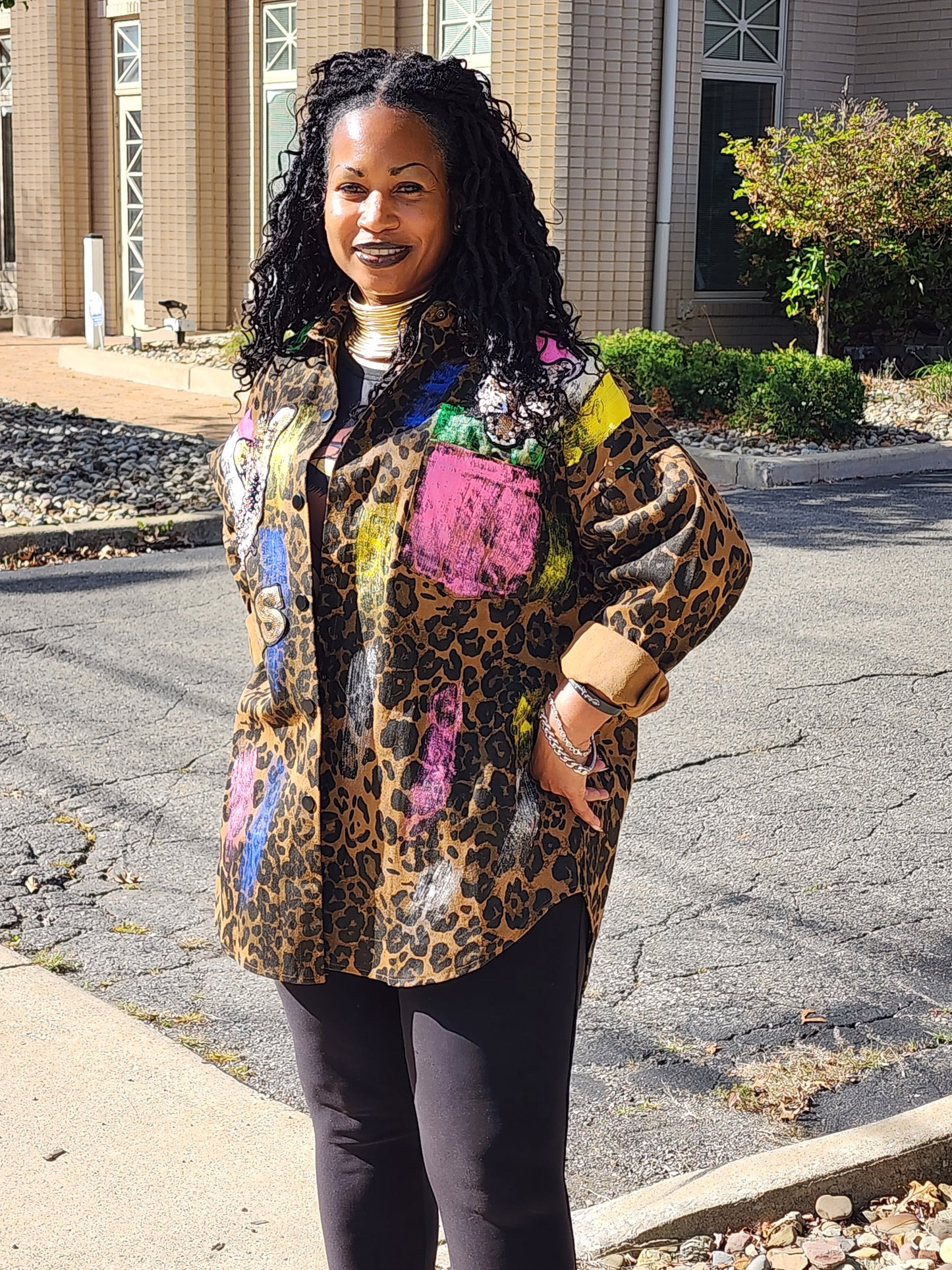 Leopard Print Sequin Denim Tunic Jacket