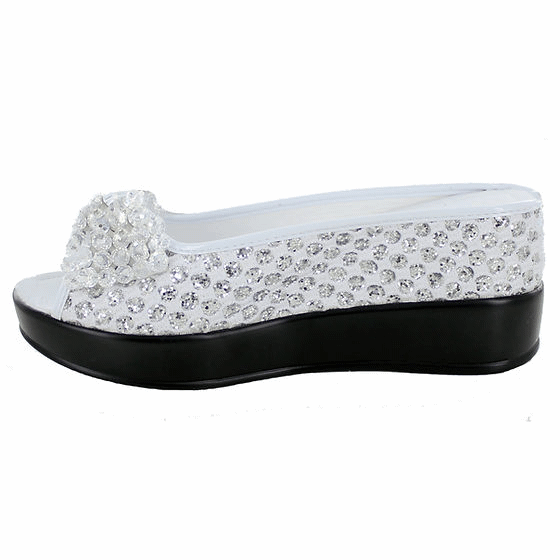 Crystal Elegance White Embellished Comfort Sandal