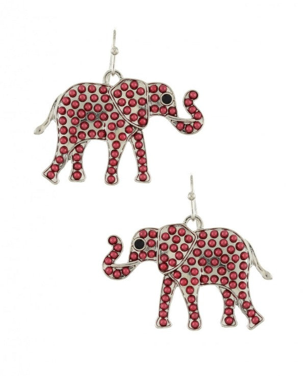 Red/silver elephant earring set
