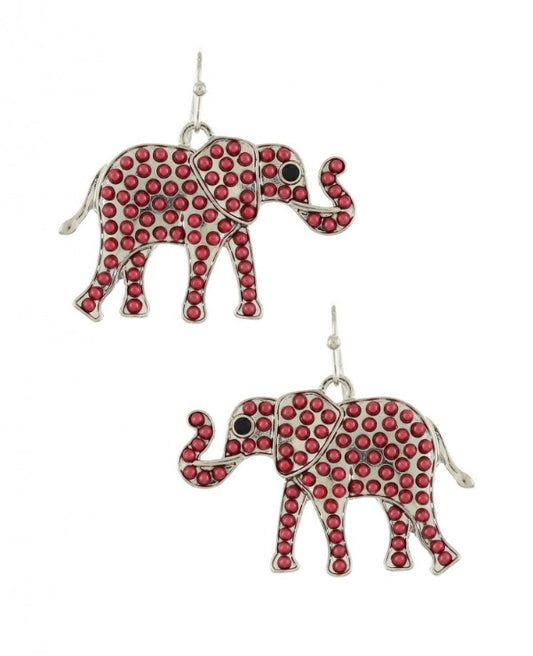 Red/silver elephant earring set