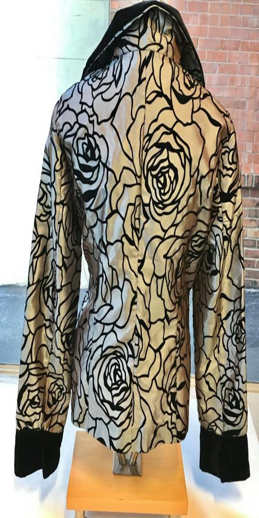 Silver and Black Flocked Floral Print Jacket