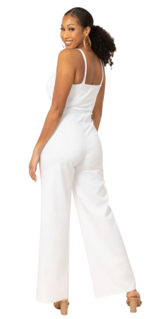 White Sleeveless Jumpsuit with Criss Cross