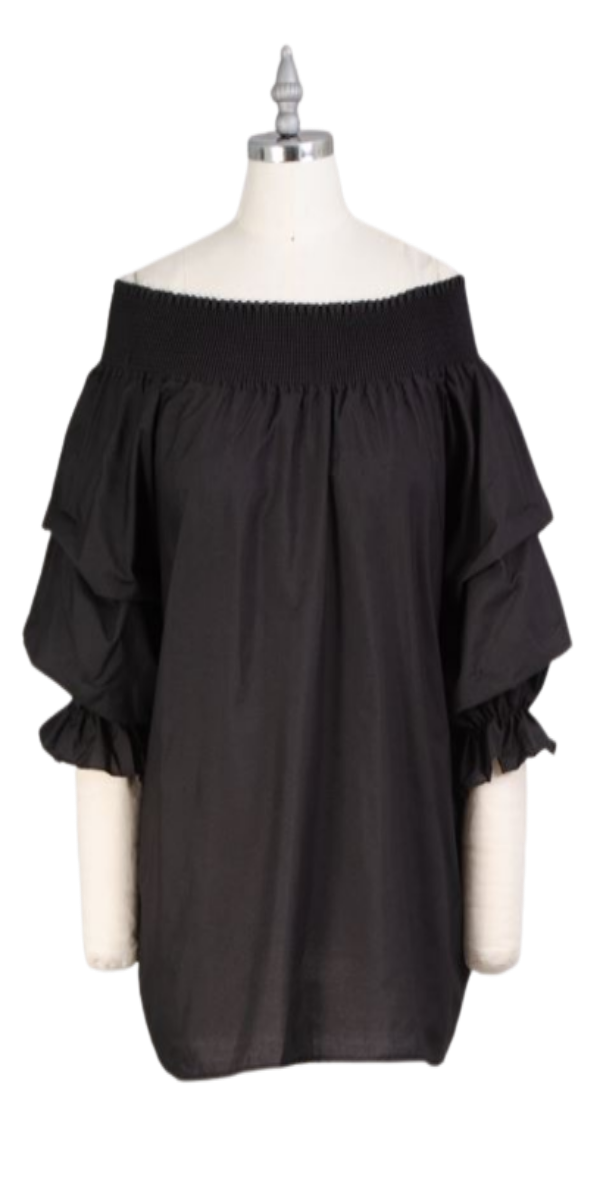 Black Smocked Neck Top