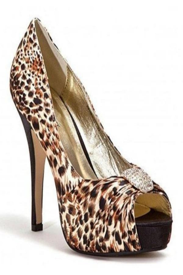 Leopard Peep-leopard animal print open Toe Shoe with rhinestones