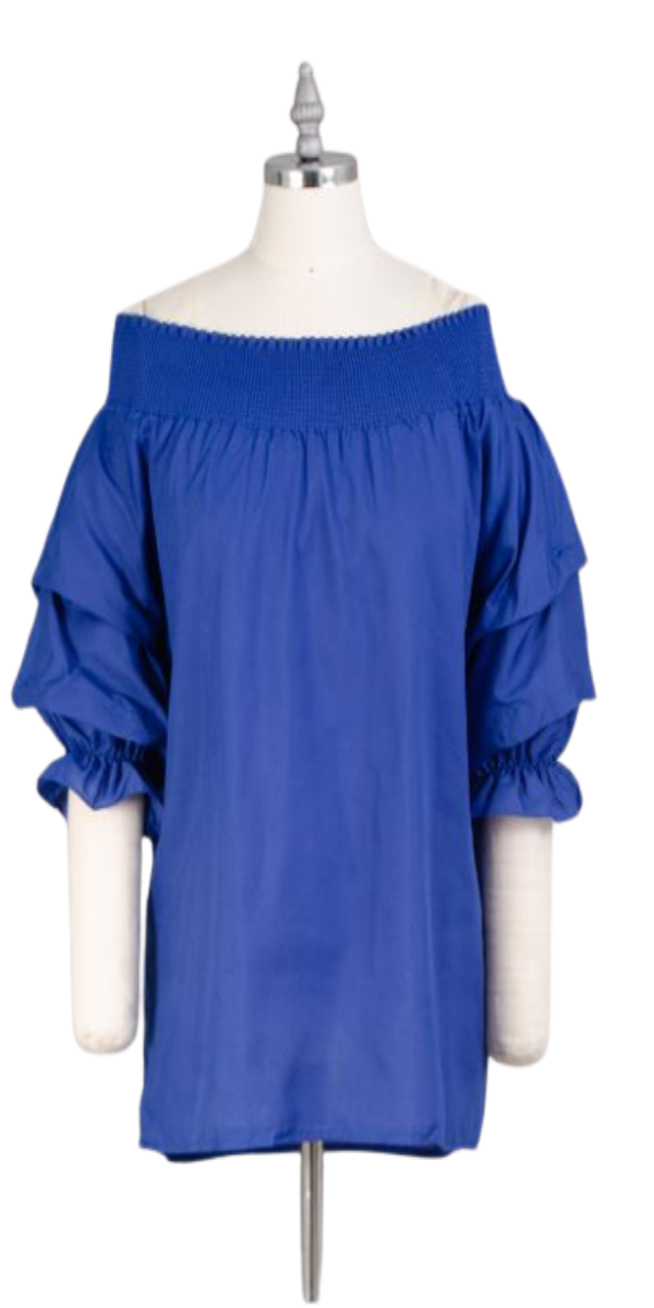 Royal Blue Smocked Neck Top