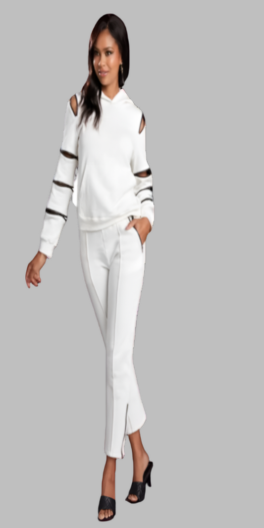 White Jog Set with working Black Zippers