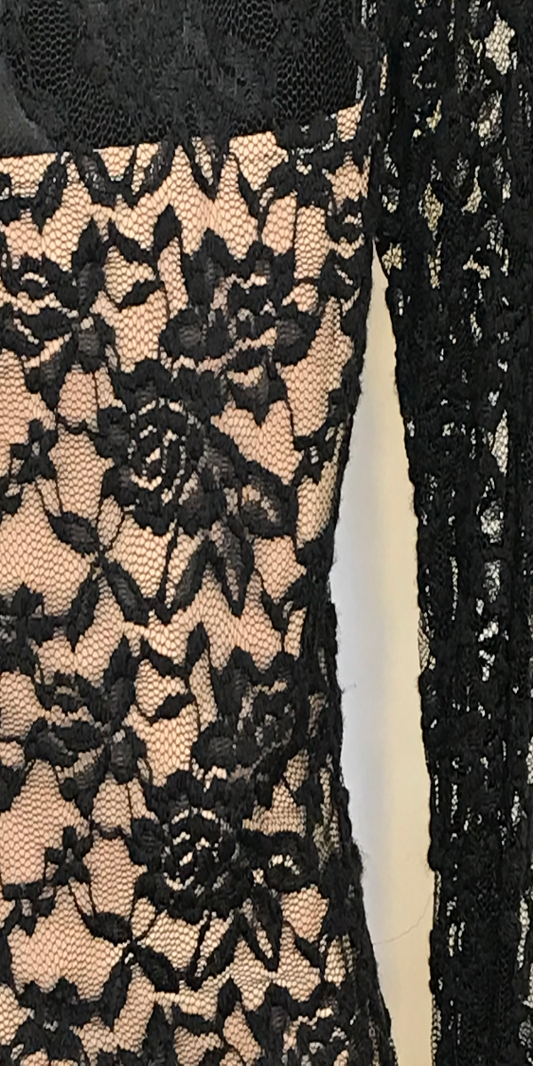 Black with Nude lining Long Sleeve Lace Top