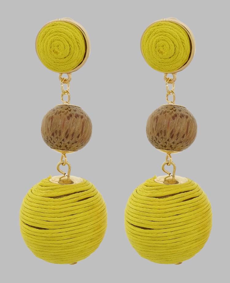 Yellow and wood dangle earring set