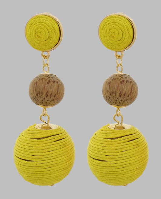 Yellow  and wood dangle earring set