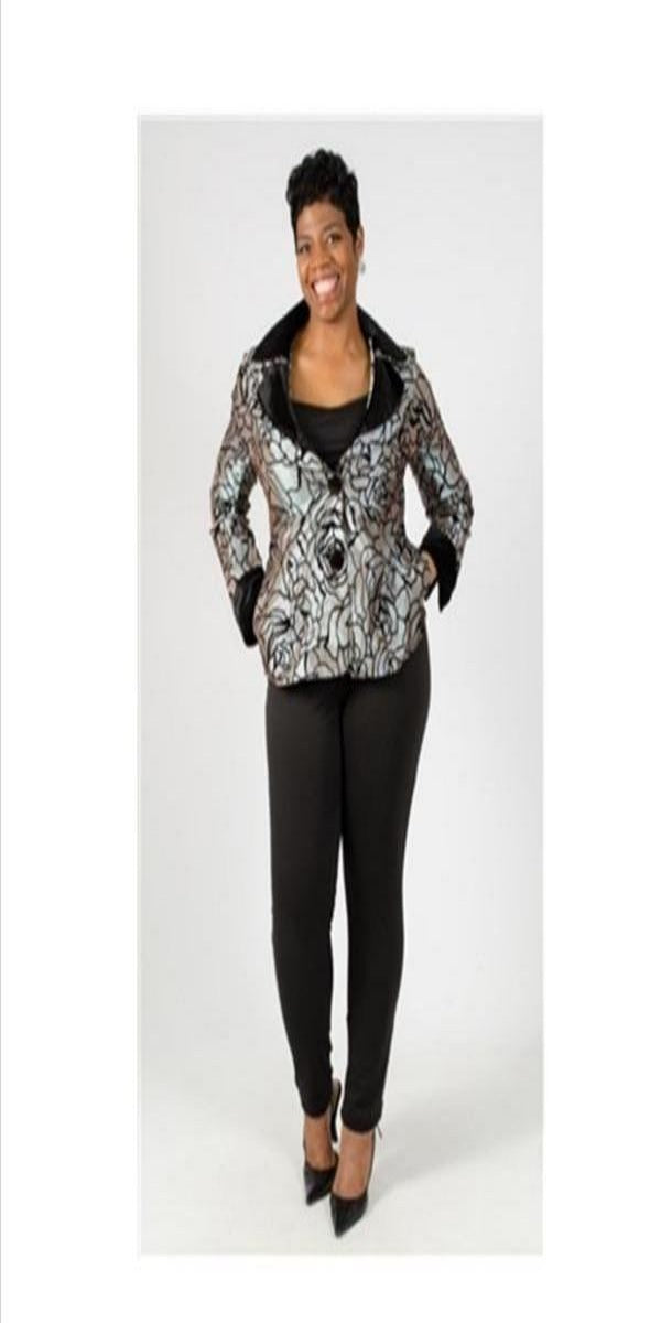 Silver and Black Flocked Floral Print Jacket