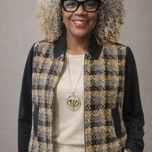 Textured Zip-Up Jacket with Contrast Sleeves